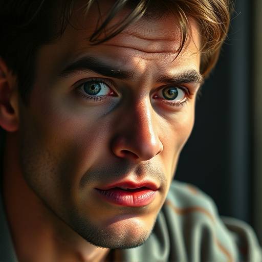 Close-up of an actor practicing facial expressions